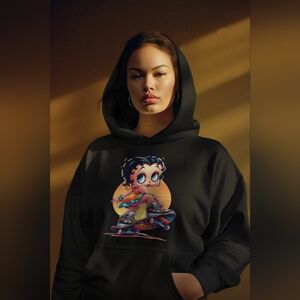 Gildan White Hoodie with Cartoon Graphic